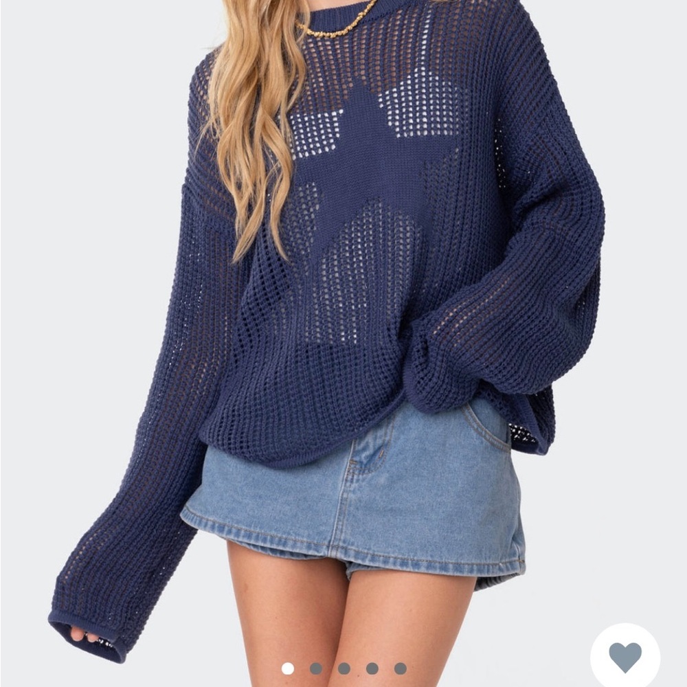 Edikted Blue Crew Neck Chunky Knit Sweater